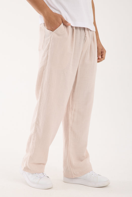 R-4437 Elastic Waist Muslin Pants Stone (100% Cotton Muslin)