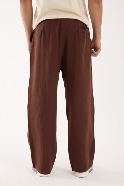 R-4437 Elastic Waist Muslin Pants Brown (100% Cotton Muslin)