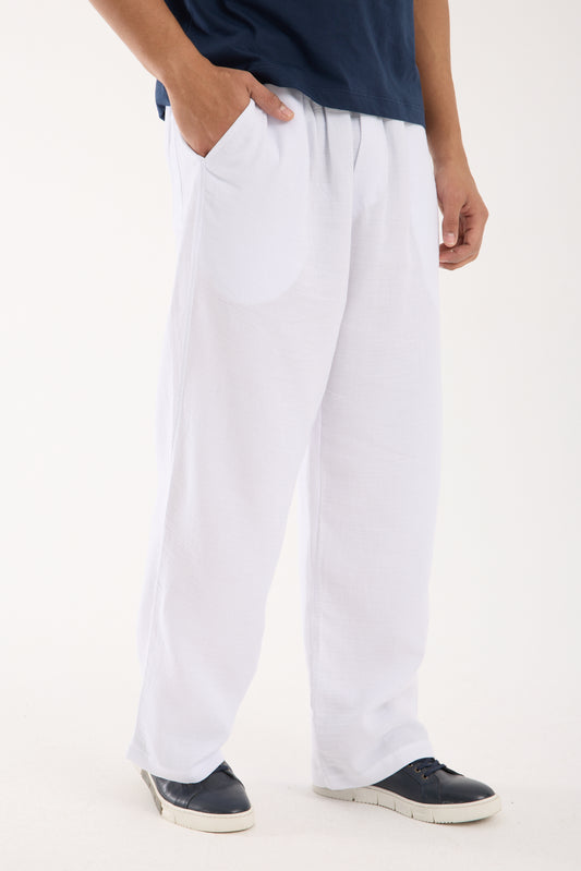 R-4437 Elastic Waist Muslin Pants – White (100% Cotton Muslin)