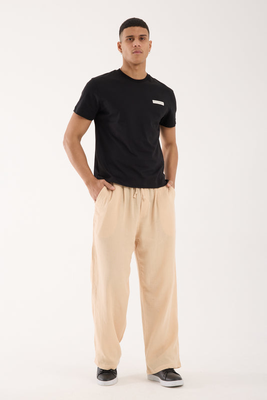 R-4437 Elastic Waist Muslin Pants Beige (100% Cotton Muslin)