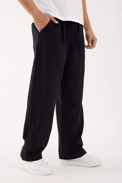 R-4437 Elastic Waist Muslin Pants – Black (100% Cotton Muslin)