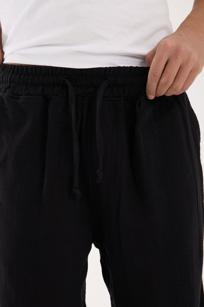 R-4437 Elastic Waist Muslin Pants – Black (100% Cotton Muslin)