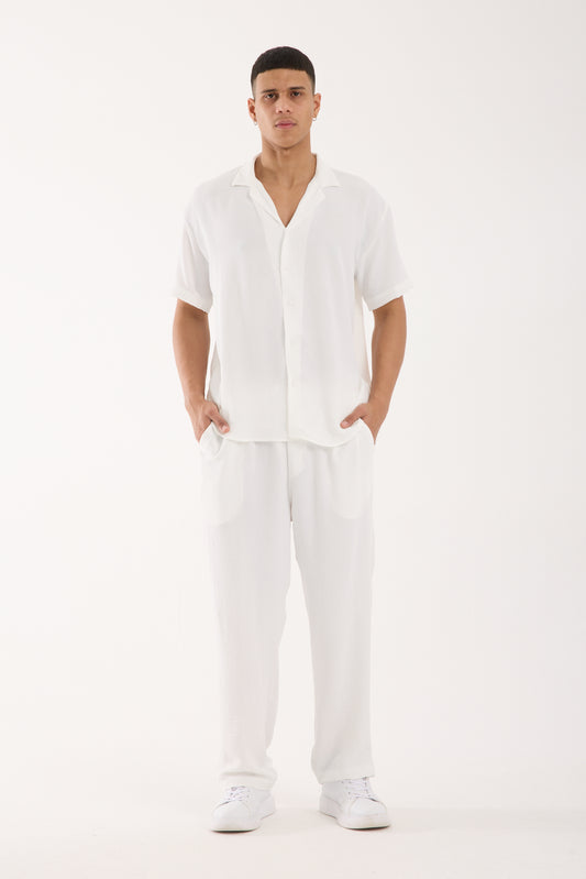 R-3777 Oversized Open Collar Long Sleeve Aerobin Shirt – White