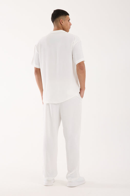 R-3777 Oversized Open Collar Long Sleeve Aerobin Shirt – White