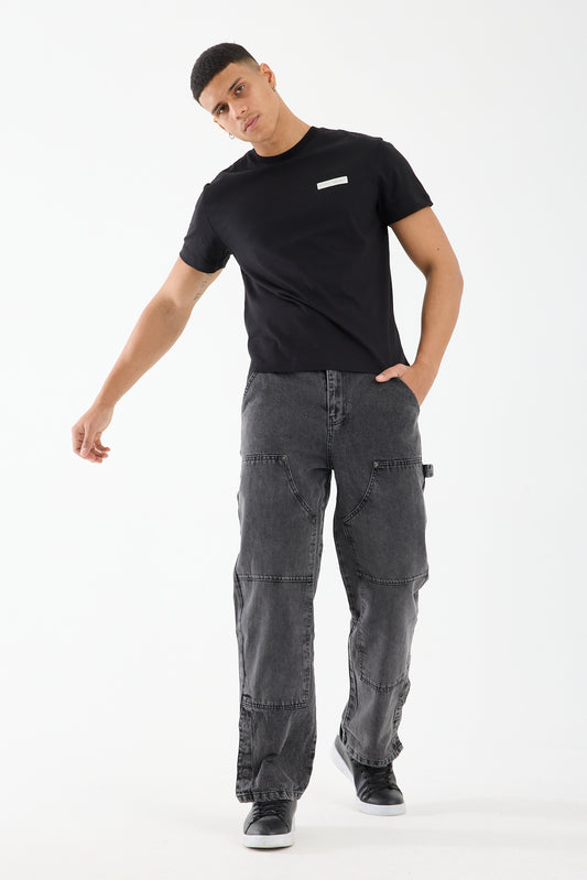 Washed Grey Wide Leg Denim Jeans for Men