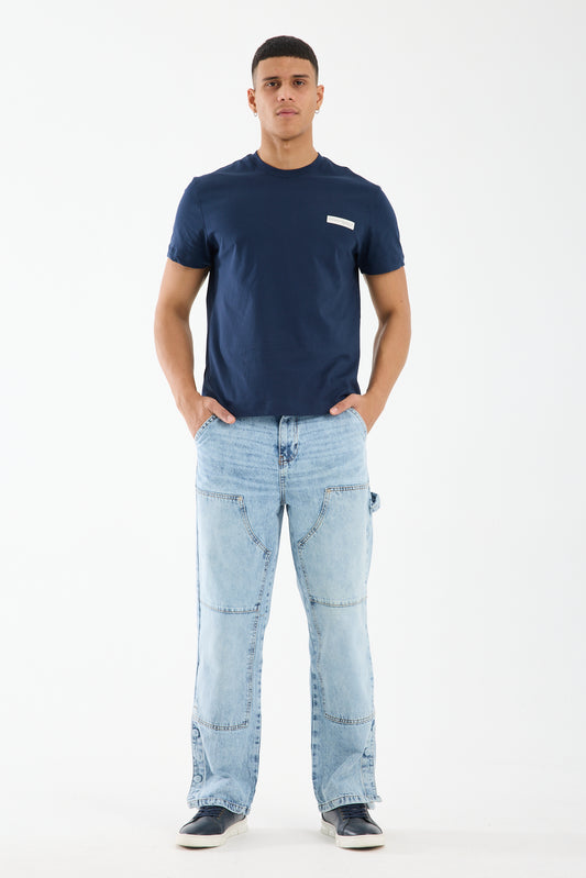 Washed Light Blue Wide Leg Denim Jeans for Men