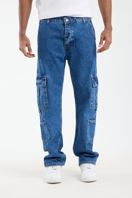 Men’s Washed Navy Blue Jeans with Side Pocket DetailT-3245