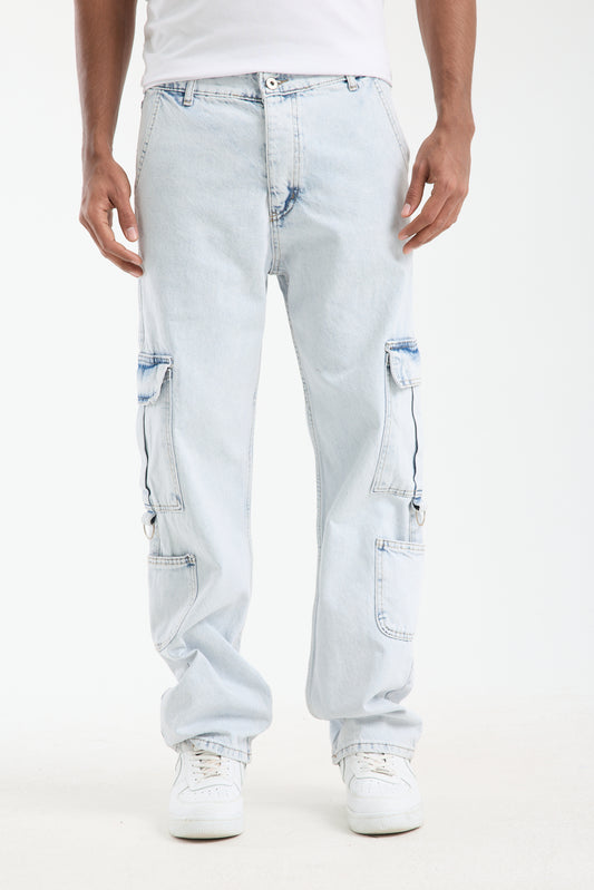 Men's Washed Blue Jeans With Side Pocket Detail-T-3245