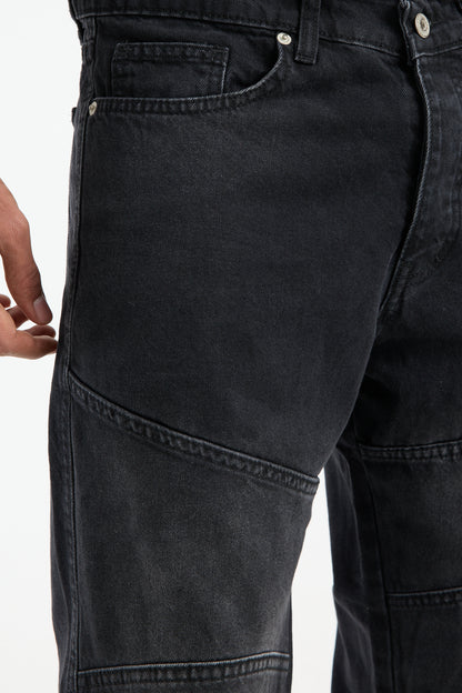 Men’s Washed Grey Panelled Jeans – Relaxed Fit Streetwear | T-3141