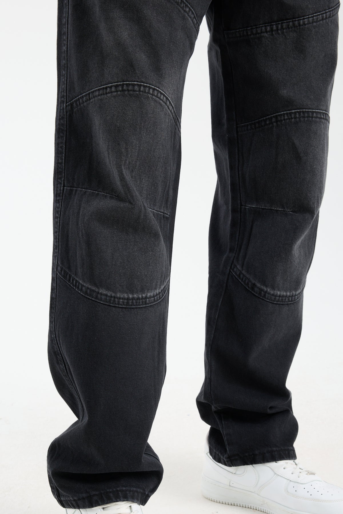 Men’s Washed Grey Panelled Jeans – Relaxed Fit Streetwear | T-3141