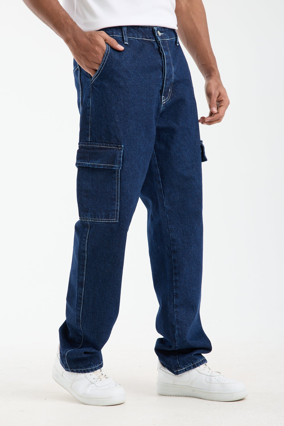 T-2225 Men’s Dark Blue Cargo Denim Jeans