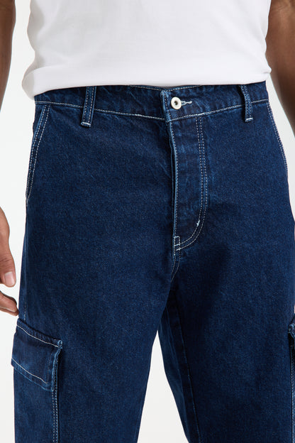 T-2225 Men’s Dark Blue Cargo Denim Jeans