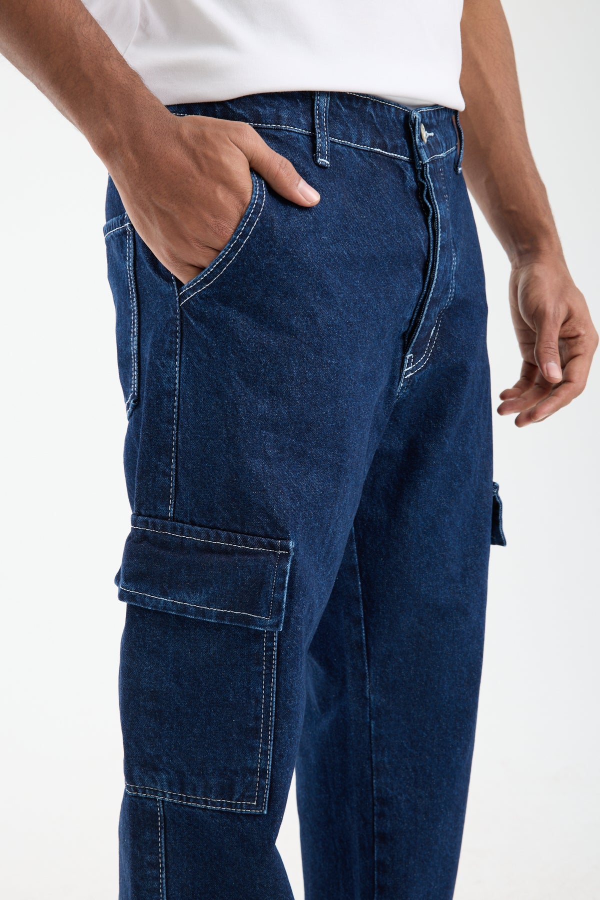 T-2225 Men’s Dark Blue Cargo Denim Jeans