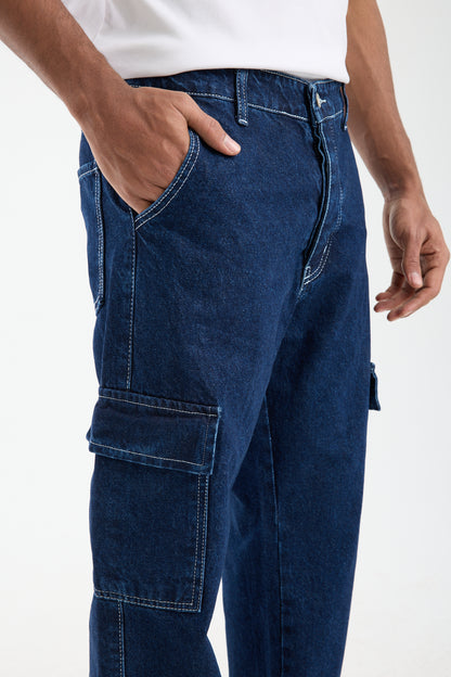 T-2225 Men’s Dark Blue Cargo Denim Jeans