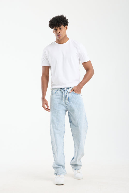 T-3164-1 Men’s Striped Light Blue Denim Jeans