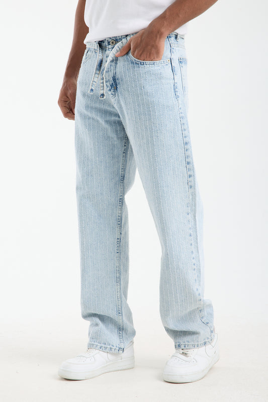 T-3164-1 Men’s Striped Light Blue Denim Jeans