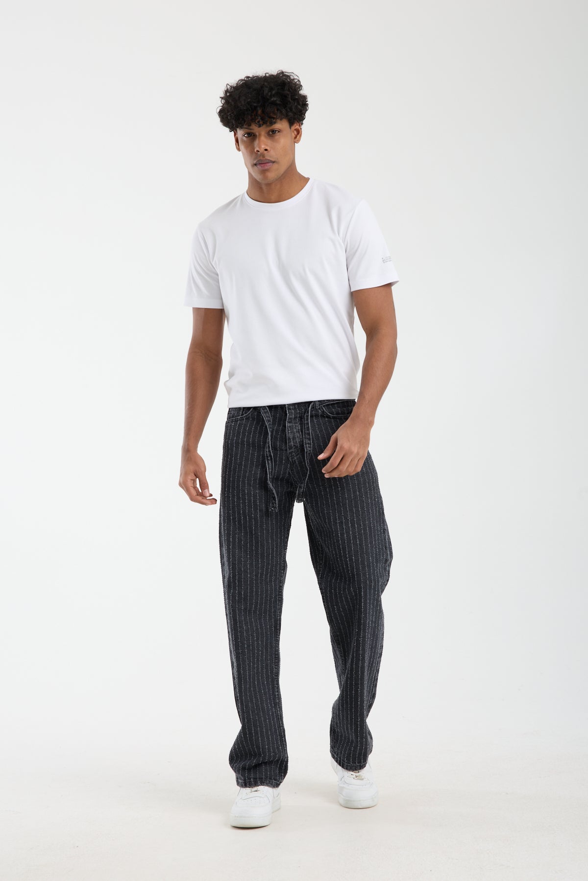 T-3164-1 Men’s Striped Black Denim Jeans