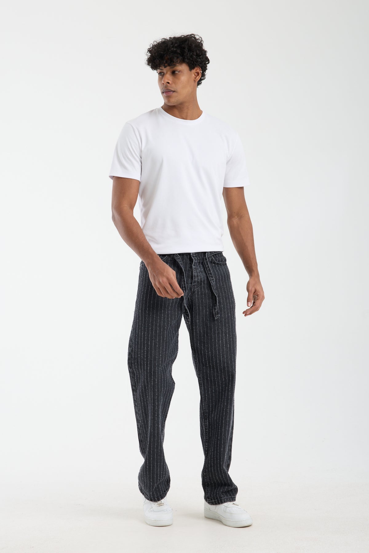 T-3164-1 Men’s Striped Black Denim Jeans