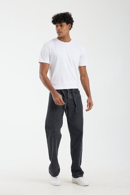 T-3164-1 Men’s Striped Black Denim Jeans