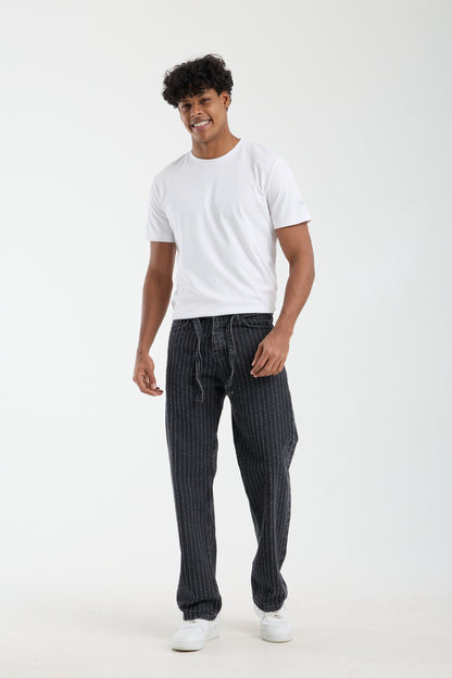 T-3164-1 Men’s Striped Black Denim Jeans