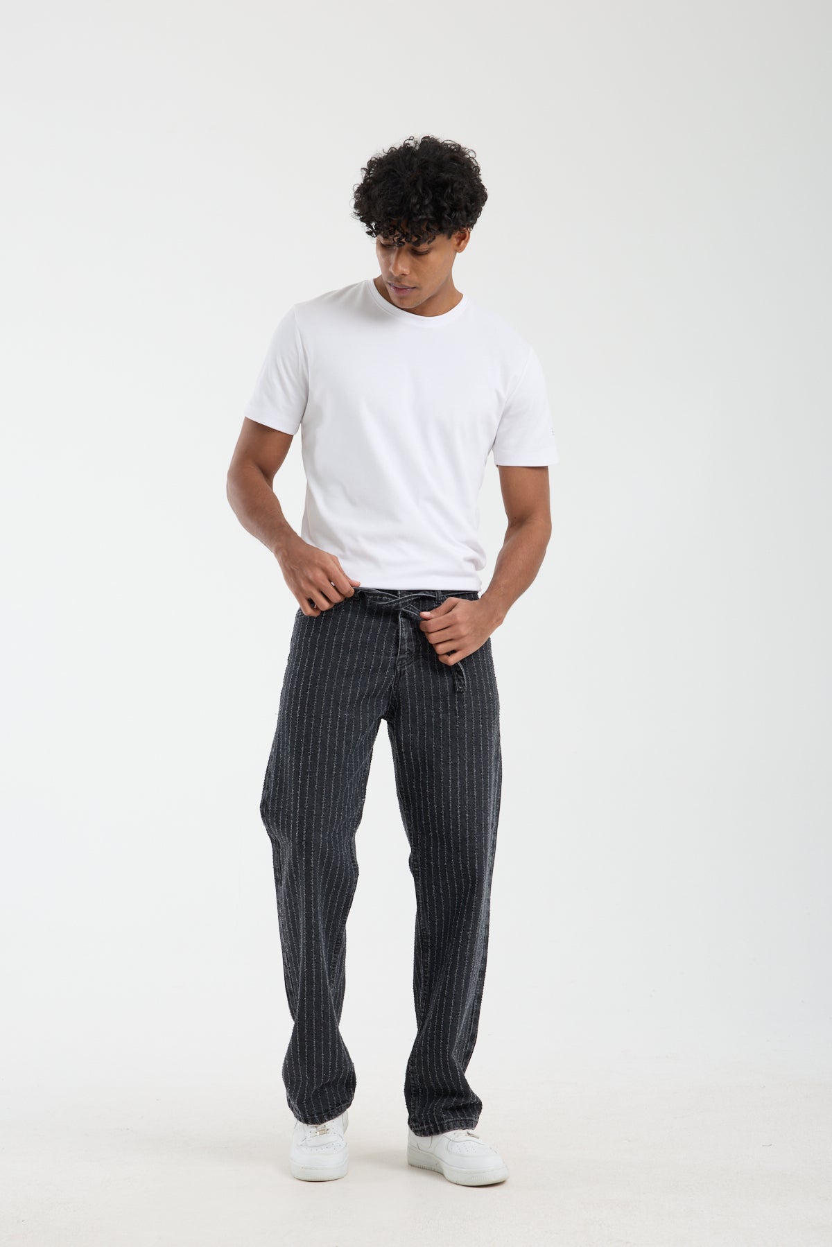 T-3164-1 Men’s Striped Black Denim Jeans