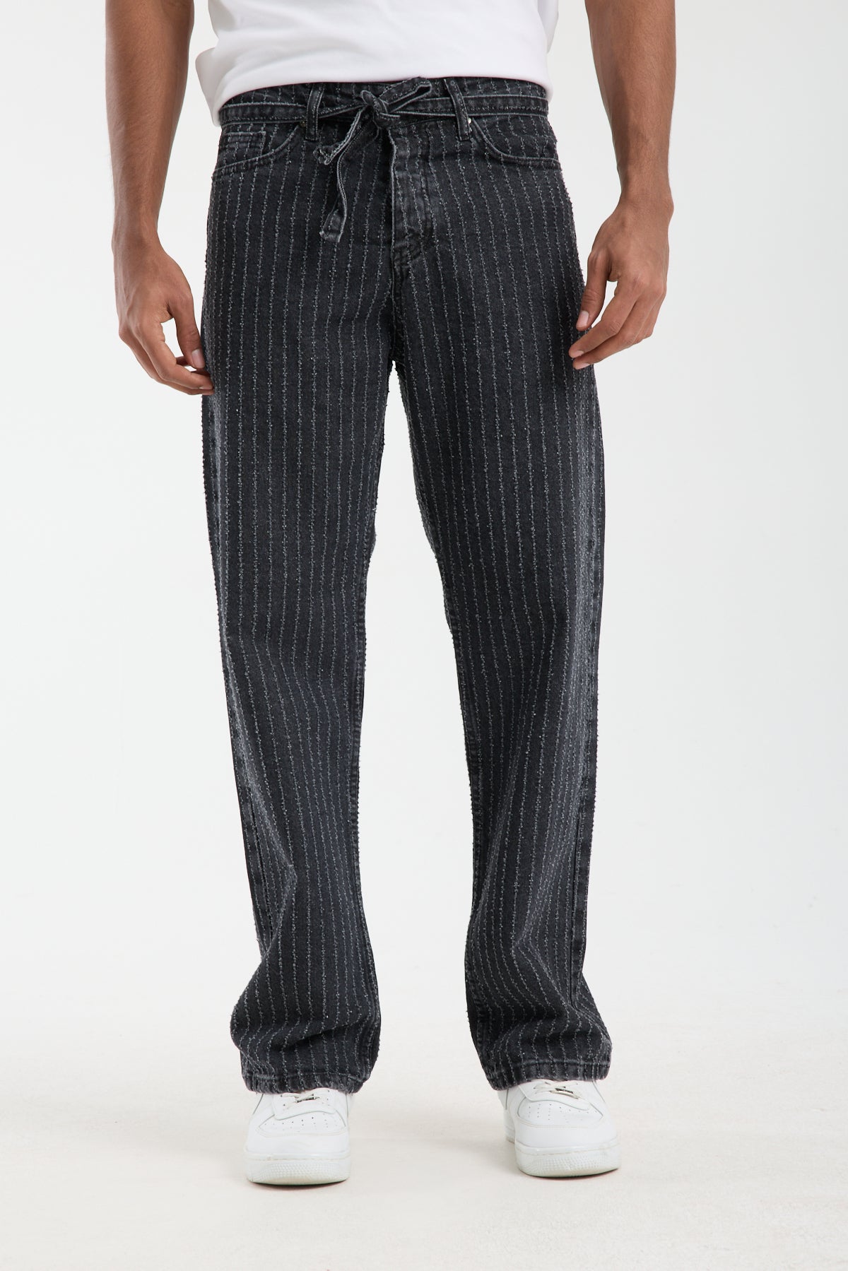 T-3164-1 Men’s Striped Black Denim Jeans