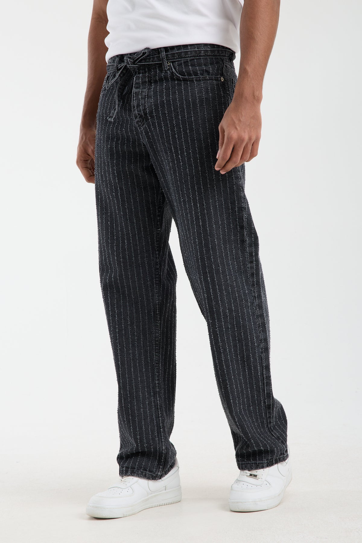 T-3164-1 Men’s Striped Black Denim Jeans