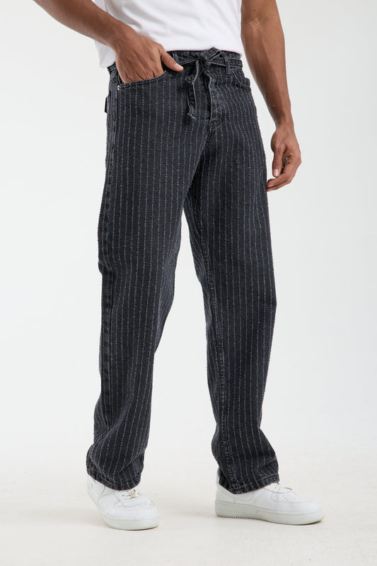 T-3164-1 Men’s Striped Black Denim Jeans