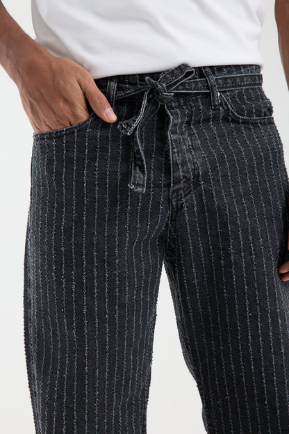 T-3164-1 Men’s Striped Black Denim Jeans