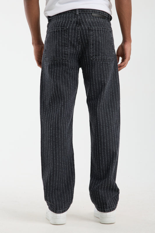 T-3164-1 Men’s Striped Black Denim Jeans