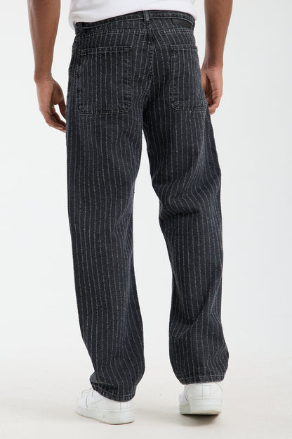 T-3164-1 Men’s Striped Black Denim Jeans