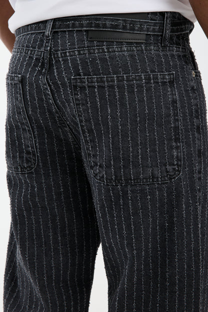 T-3164-1 Men’s Striped Black Denim Jeans