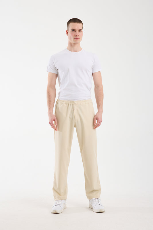 Men's Beige Elastic Waist Tailored Trousers X-1012