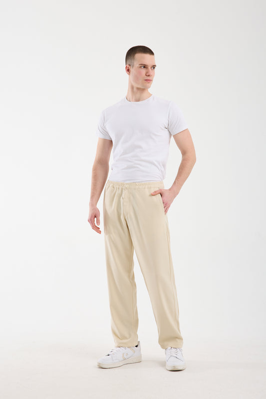 Men's Beige Elastic Waist Tailored Trousers X-1012