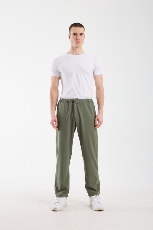 Men's Khaki Green Elastic Waist Tailored Trousers X-1012