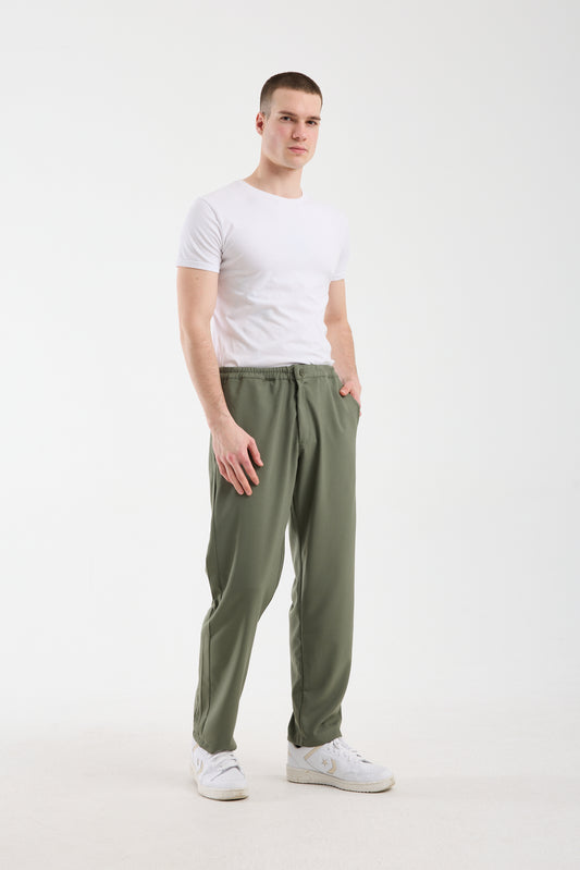 Men's Khaki Green Elastic Waist Tailored Trousers X-1012