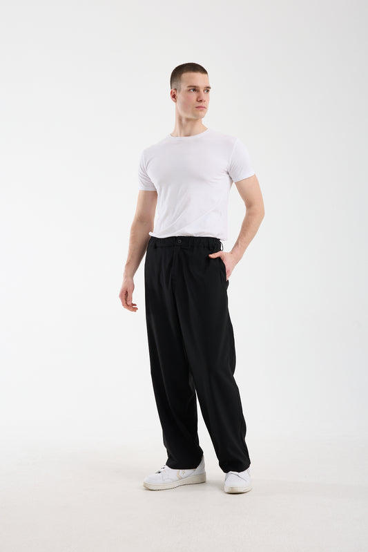 Men's Black Trousers with Zipper and Elastic Waistband X-1010