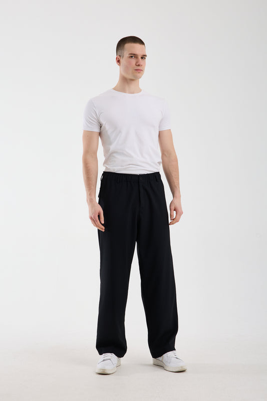 Men's Navy Trousers with Zipper and Elastic Waistband X-1010