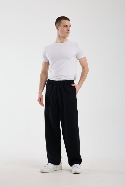 Men's Navy Trousers with Zipper and Elastic Waistband X-1010