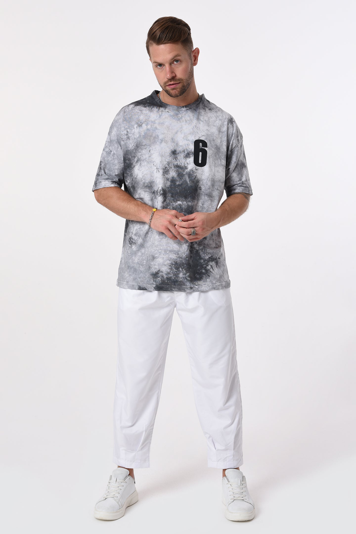 Men's Crew Neck Osaka Back Print Tie-Dye T-Shirt R-5653