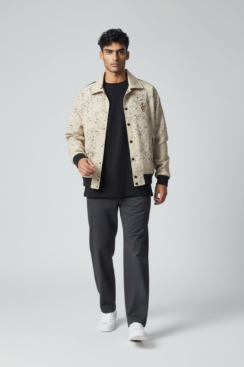 X-2017 Men’s Vegan Leather Varsity Jacket with Embroidered Back Detail