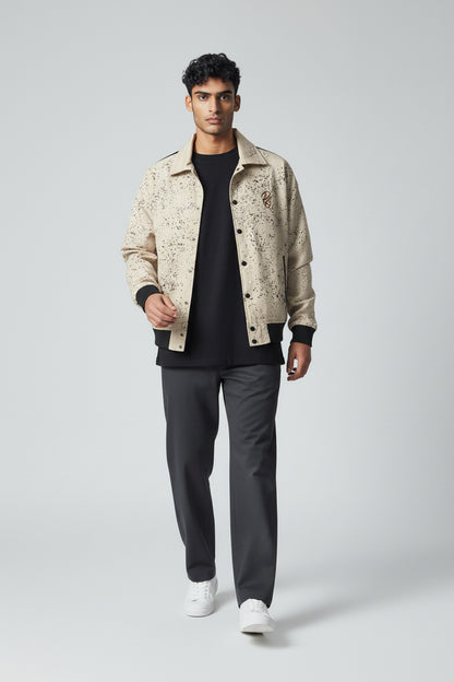 X-2017 Men’s Vegan Leather Varsity Jacket with Embroidered Back Detail