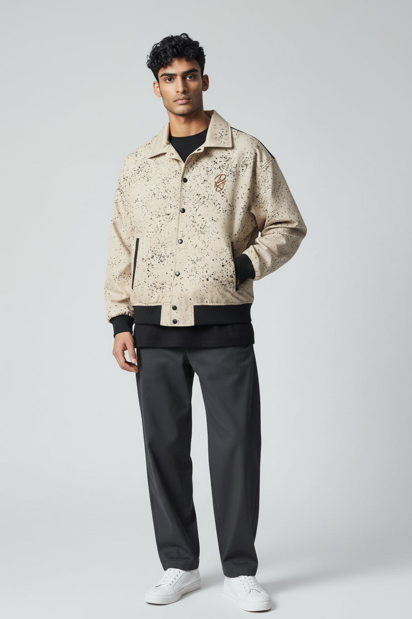 X-2017 Men’s Vegan Leather Varsity Jacket with Embroidered Back Detail