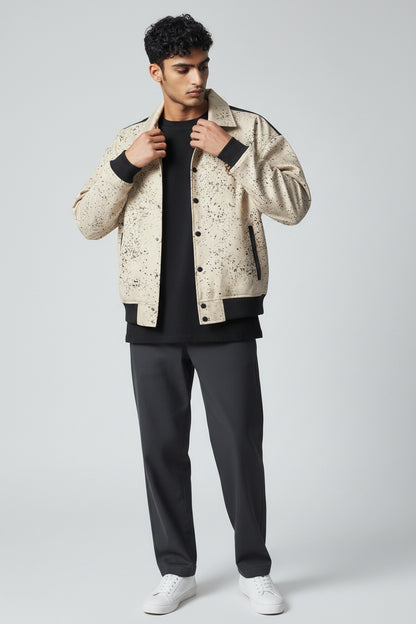 X-2017 Men’s Vegan Leather Varsity Jacket with Embroidered Back Detail