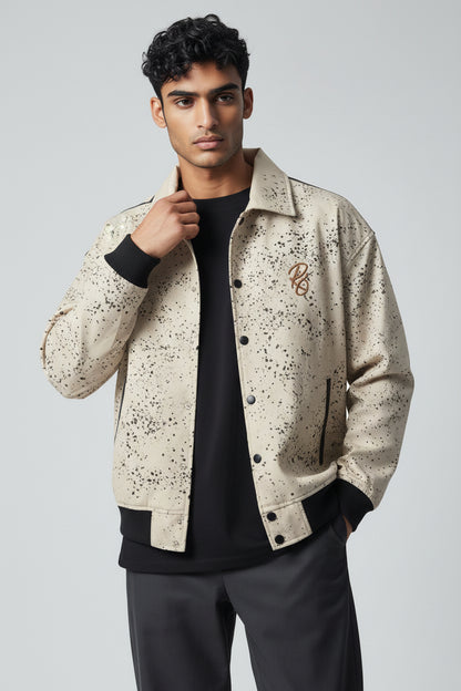 X-2017 Men’s Vegan Leather Varsity Jacket with Embroidered Back Detail