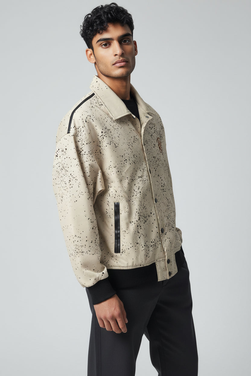 X-2017 Men’s Vegan Leather Varsity Jacket with Embroidered Back Detail