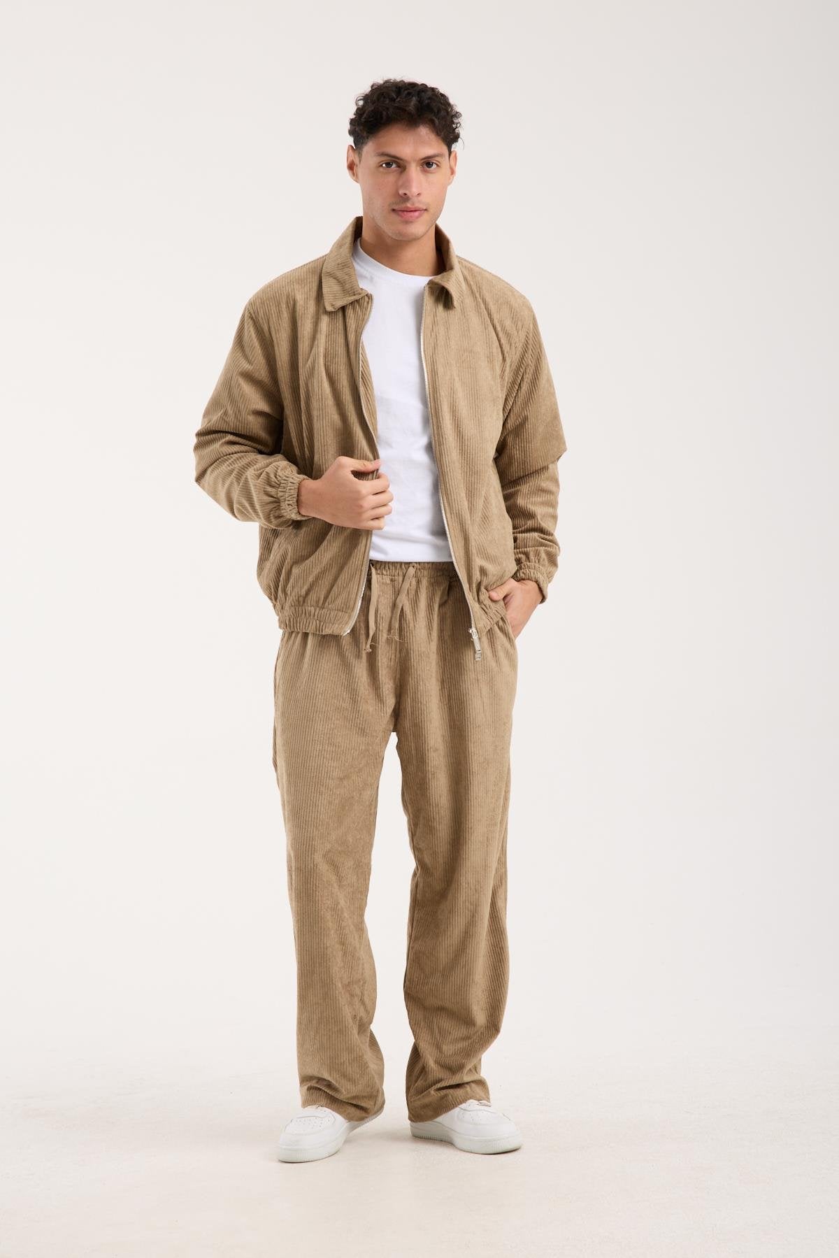 X-2037 Men’s Brown Velour Zip Jacket & Matching Trousers Set