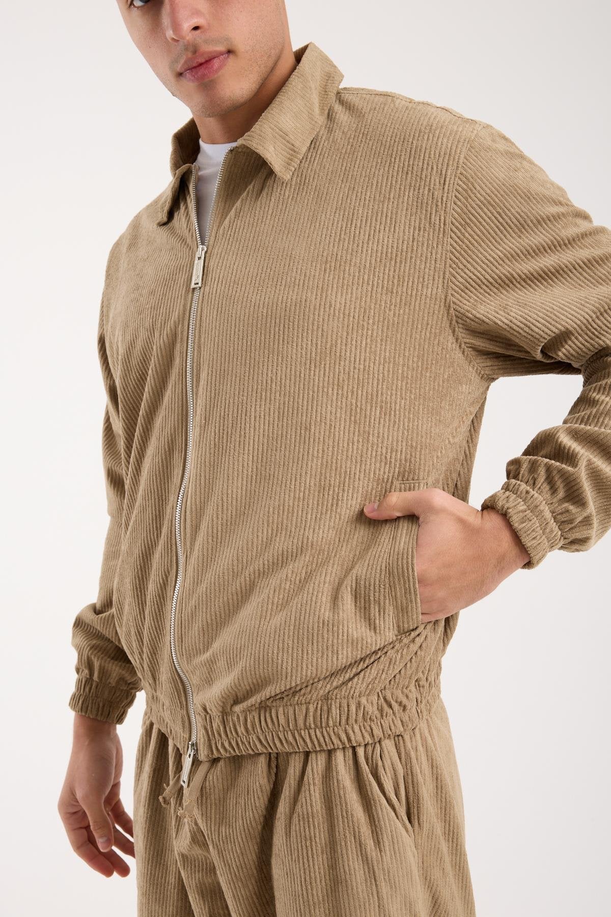 X-2037 Men’s Brown Velour Zip Jacket & Matching Trousers Set