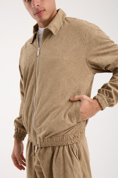 X-2037 Men’s Brown Velour Zip Jacket & Matching Trousers Set