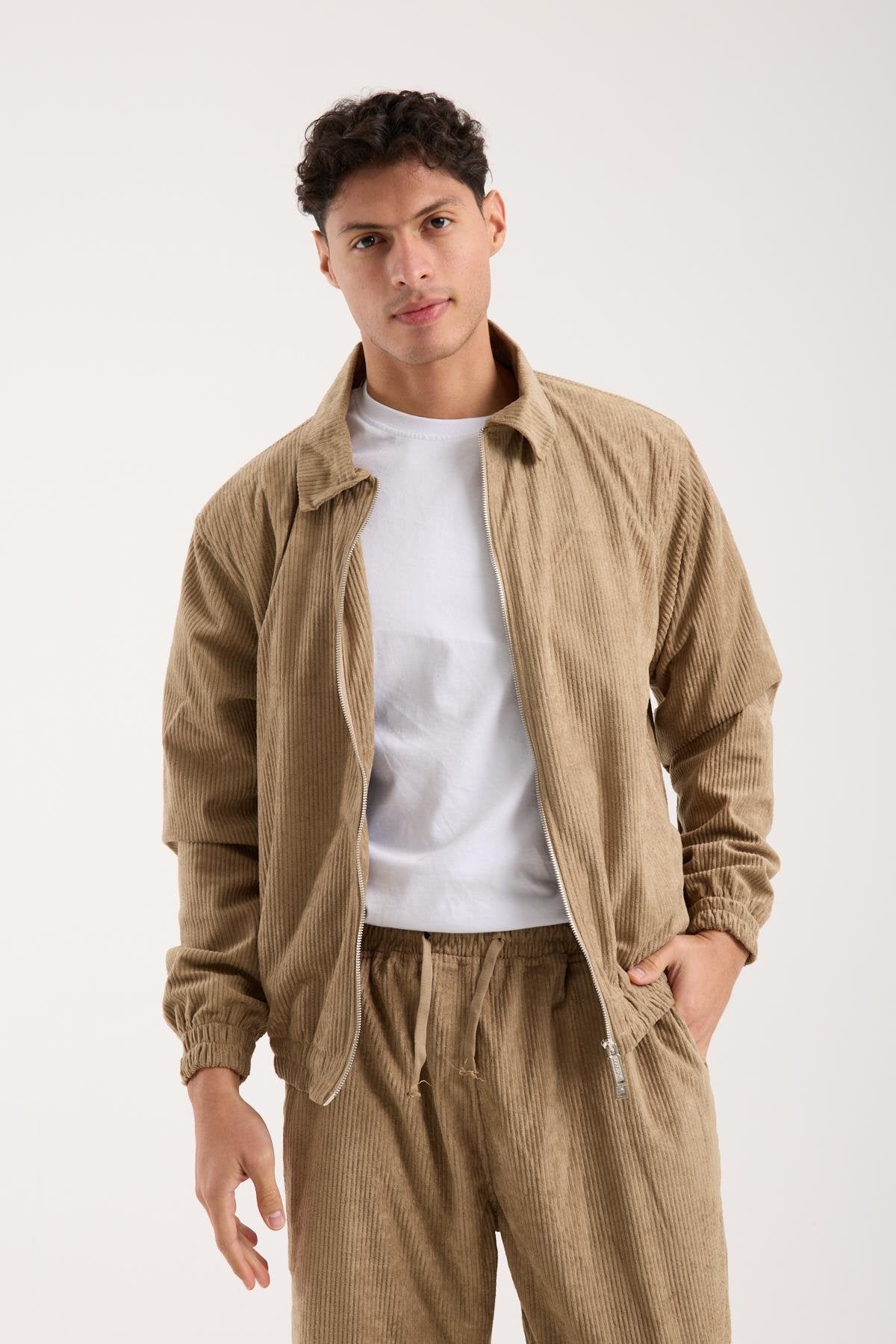 X-2037 Men’s Brown Velour Zip Jacket & Matching Trousers Set